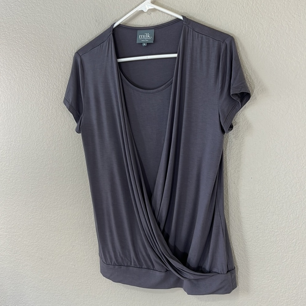 Milk Nursingwear Short Sleeve Faux Wrap Top Size M - Picture 2 of 11